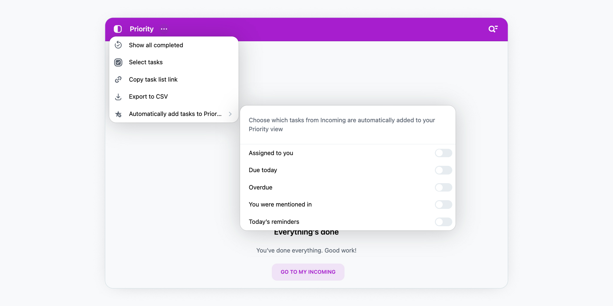 Choosing tasks for automatic prioritization