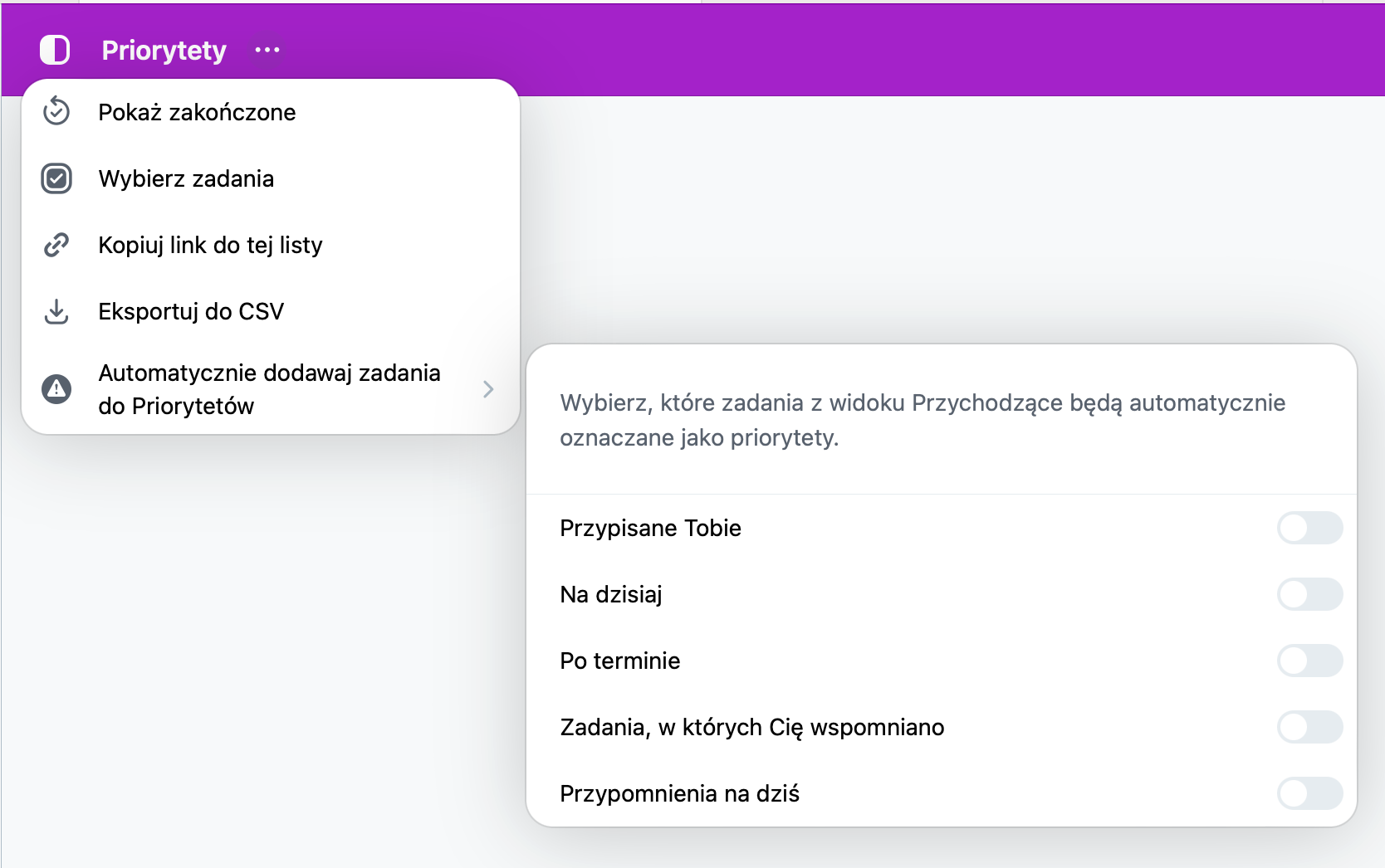 Wybór zadań to automatycznej priorytetyzacji