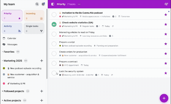 Sorting projects within groups in Nozbe 