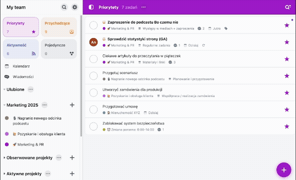 Sortowanie projektów wewnątrz grup 